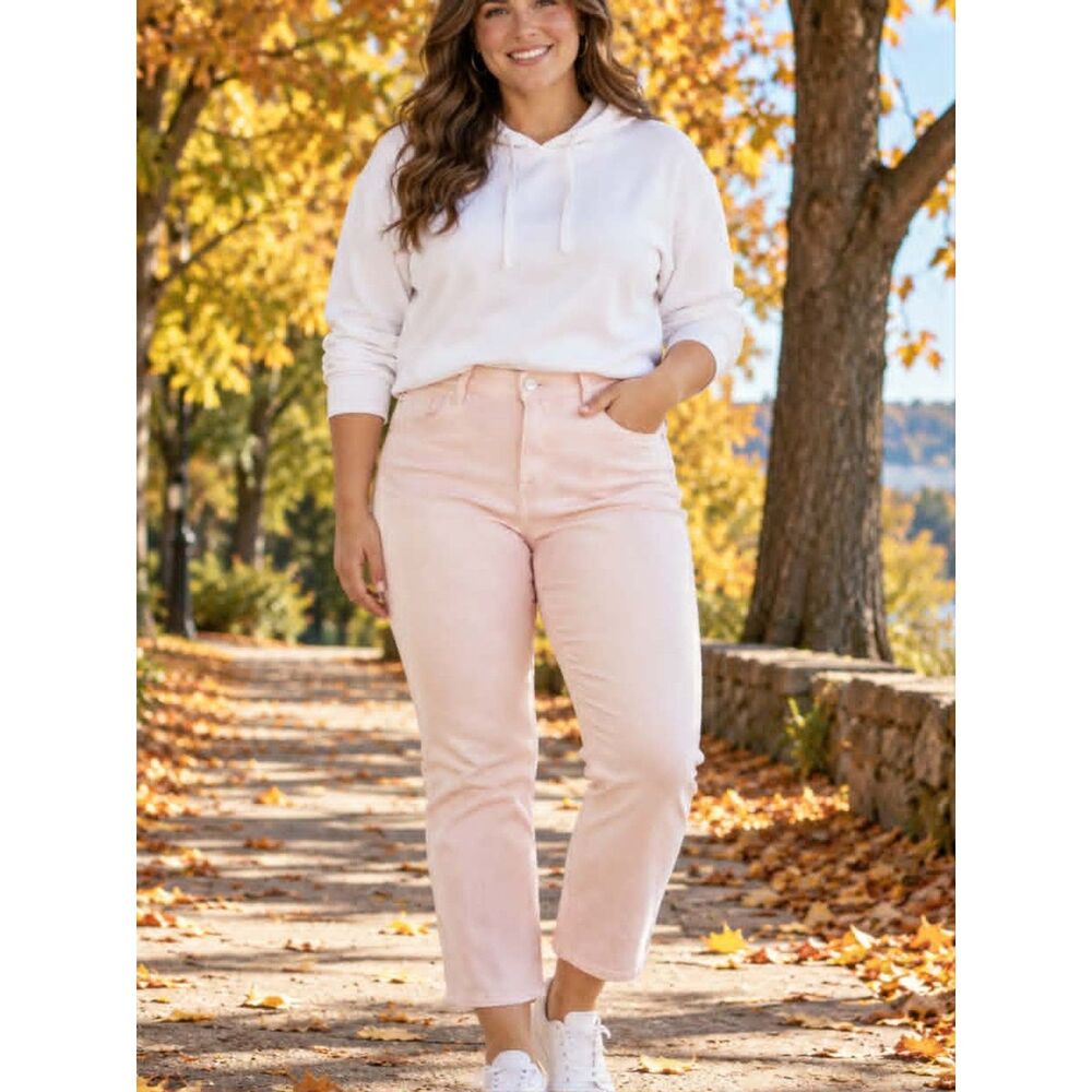 NWT Size 15/32 Risen Tummy Controlled Top High Rise Straight Leg Jean-Soft Pink